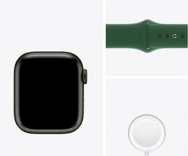 Carcasă din aluminiu verde pentru Apple Watch 7 de 41 mm, cu bandă sport Clover (MKN03UL)